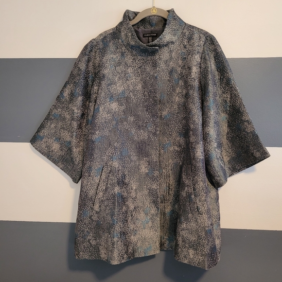 Eileen Fisher Cosmo Jacquard 3/4 Sleeve Silk Blend Jacket in Ash Size Medium - Picture 1 of 16